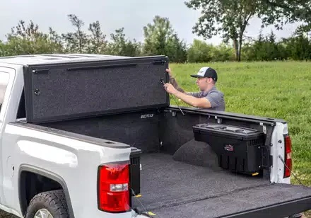 UnderCover Ultra Flex hard folding tonneau cover with carpeted liner